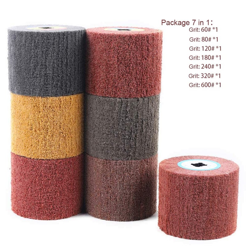 JONAS C 7 Pack Non Woven Wire Abrasive Drawing Polishing Burnishing Wheel Flap Brush 120mm x 100mm for Surface Treatment Stainless Steel, Aluminum, Copper, Metal, Grit: 60# 80# 120# 180# 240# 320# 600# - Image 3